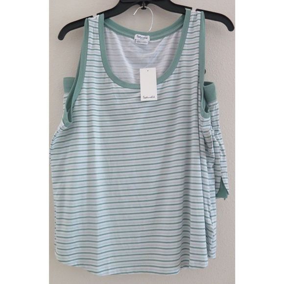 Splendid R87D736 Women's Sz M Green/White Striped Tank & Shorts Pajama Set $60 - Picture 2 of 9
